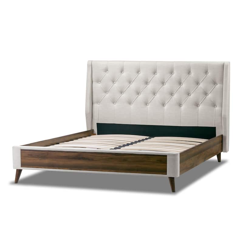 Arlo Button Tufted Beige Fabric Bed