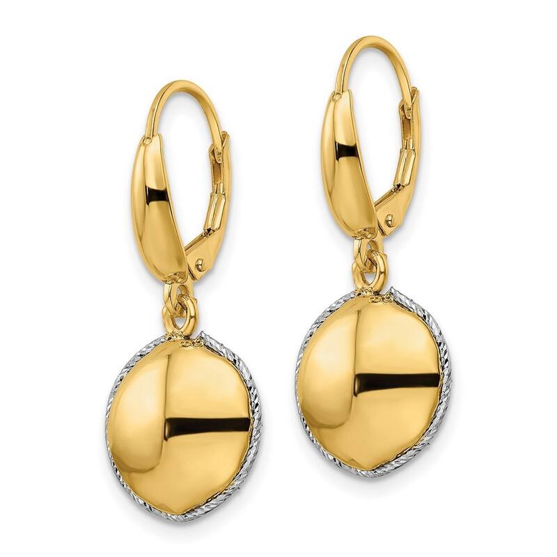 Curata 14k Two tone Gold Rope edged Circle Dangle Leverback Earrings 31x12mm