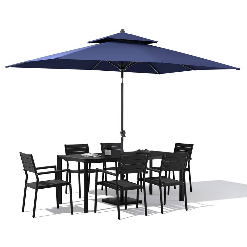 9/11-Piece Outdoor Patio Dining Set Aluminum Dining Table and Stackable Chairs w/10 ft Market Umbrella and Base