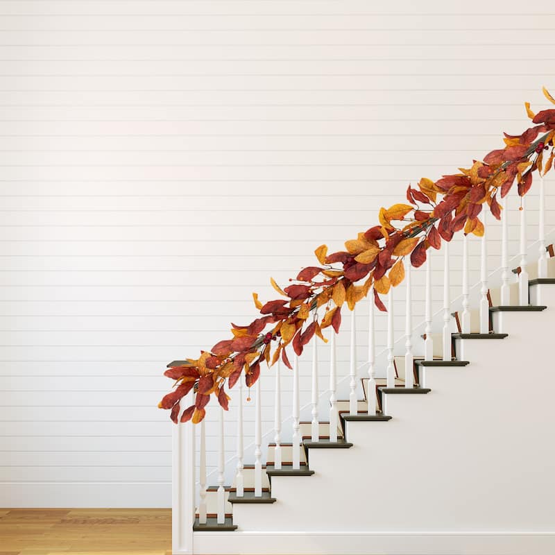 5'x8" Berries Orange Red Leaves Artificial Fall Harvest Garl, Unlit