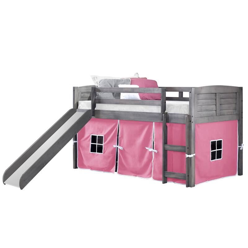 Twin Louver Low Loft with Slide in Antique Grey