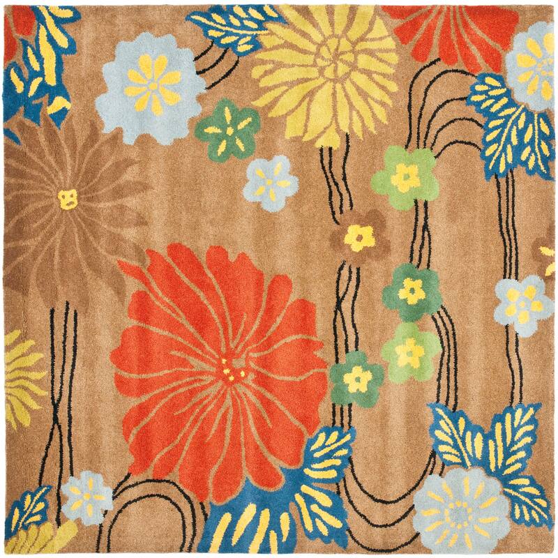SAFAVIEH Handmade Soho Tess Floral N.Z. Wool Rug - 8' Square - Brown/Multi