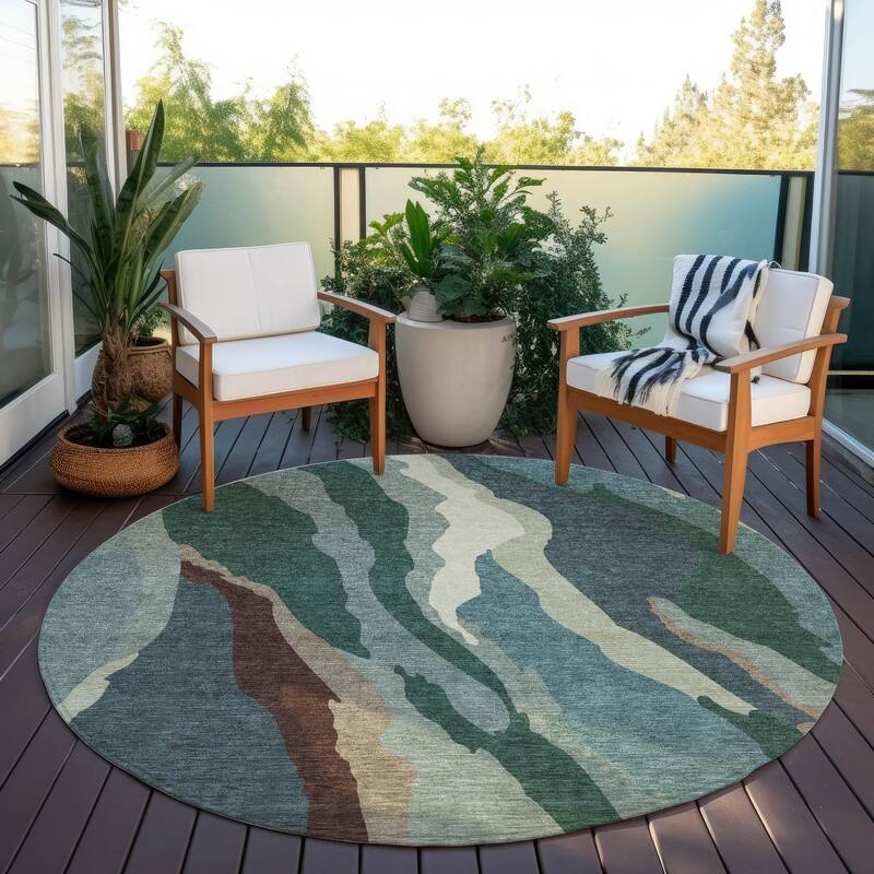 Machine Washable Indoor/ Outdoor Abstract Contemporary Chantille Rug