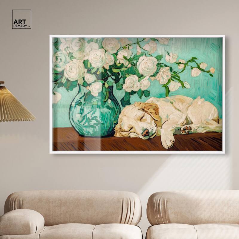 Rose Vase Puppy Shadowbox by Art Remedy