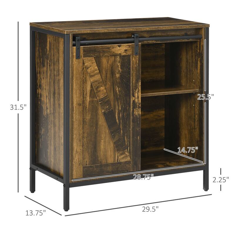 Farmhouse Sideboard Buffet Cabinet, Coffee Bar Cabinet with Sliding Barn Door and Adjustable Shelf
