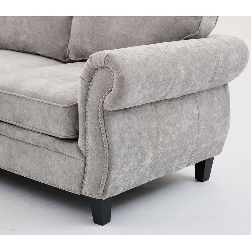 109.5" Chenille L-Shaped Corner Sectional Sofa with Rolled Armrest