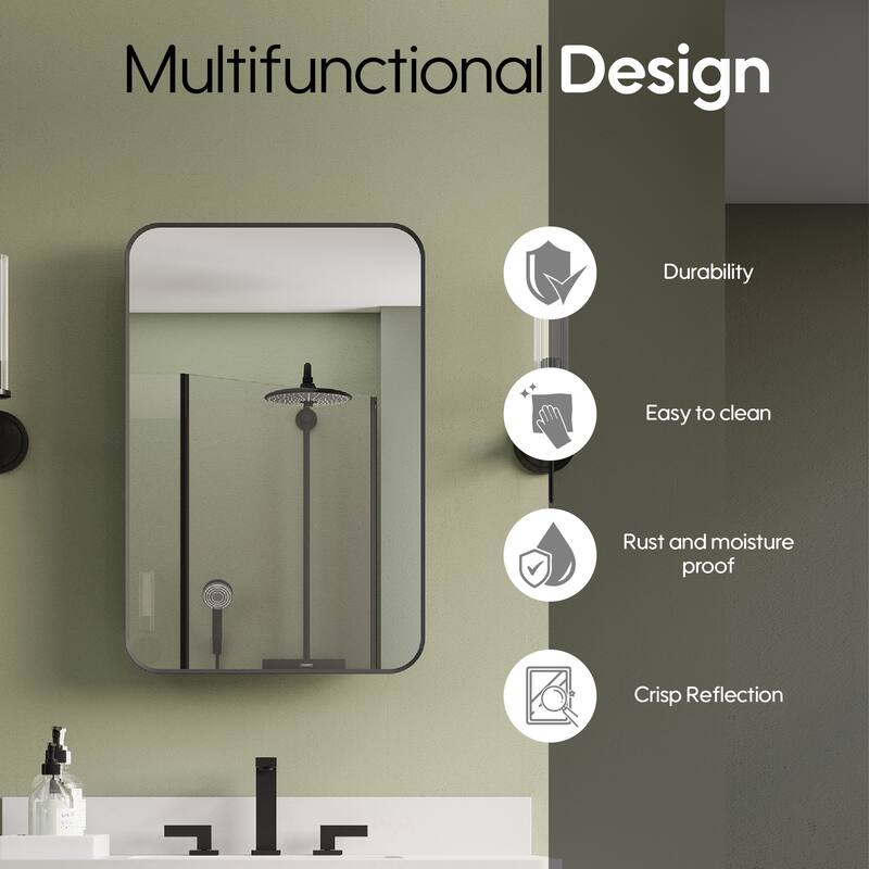 Recessed or Surface Wall Mount Bathroom Mirror Medicine Cabinet With Adjustable Glass Shelves