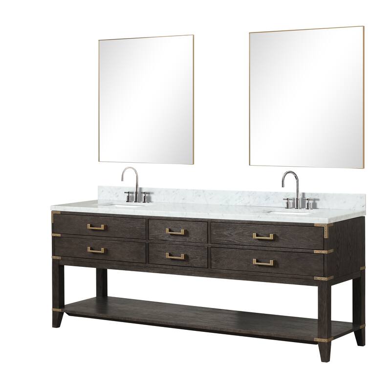 Lexora Norwalk Bath Vanity, Carrara Marble Top, Faucet Set, and Mirror