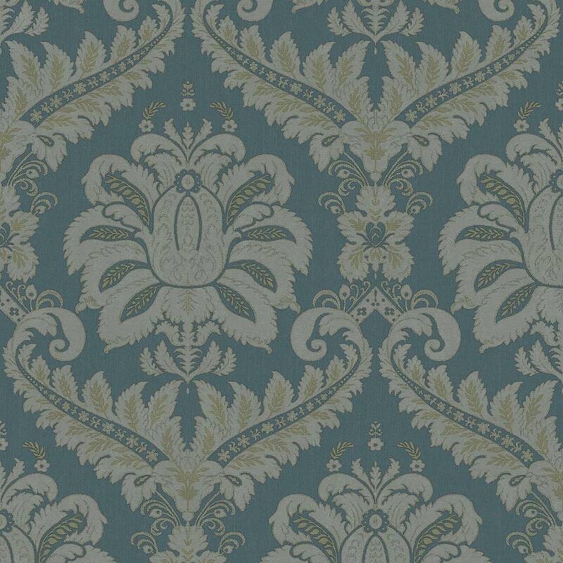 Galerie Wallcoverings Ornamenta Collection Traditional Damask Matte Finish Vinyl on Non-woven Wallpaper Roll - 33-feet long x 21-inches wide - Dark Green