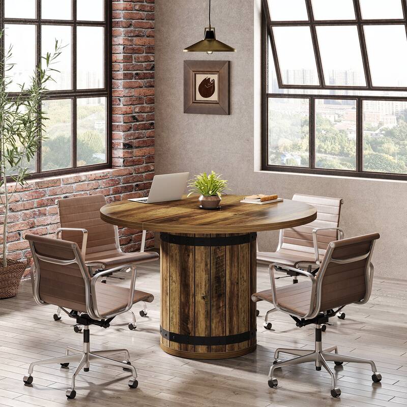 39.37-Inch Round Conference Table, Farmhouse Meeting Room Table