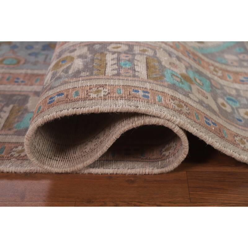 Geometric Blue Tabriz Persian Antique Area Rug Handmade Wool Carpet - 8'0" x 10'10"