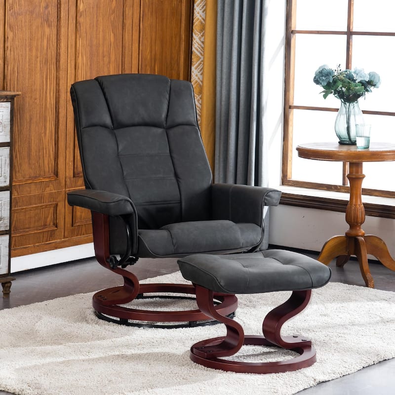 MCombo Swivel Recliner Chair with Wood Base and Ottoman - Dark Grey
