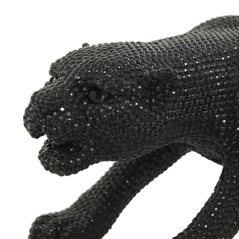 Polystone Leopard Floor Decorative Sculpture with Carved Faceted Diamond Exterior - Silver or Black - Roche River Decor