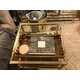 Kate and Laurel Ormond Walnut Wood Decorative Tray with Gold Metal Handles