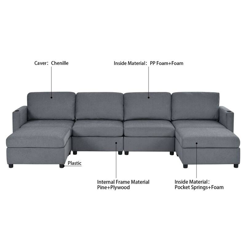 Modern Large convertible Sectional Sofa with Storage Function and Ottoman
