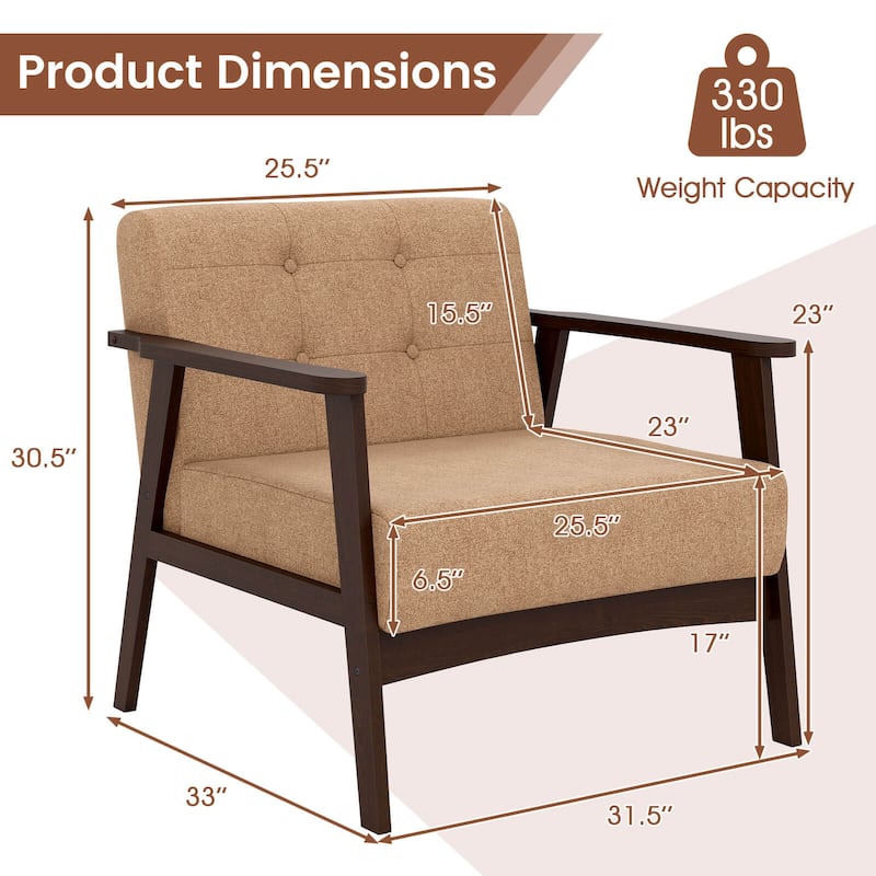 Costway 2PCS Accent Chair Button Tufted Mid-century Modern Lounge - See Details