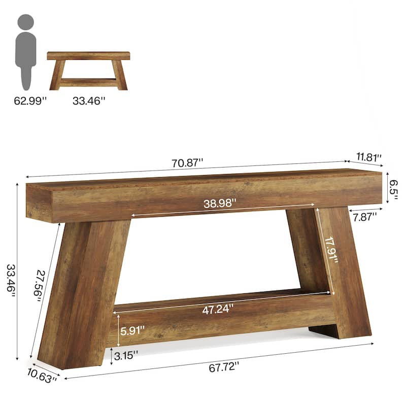 Industrial Rectangular Wooden 2-Tier Console Table for Extra Storage