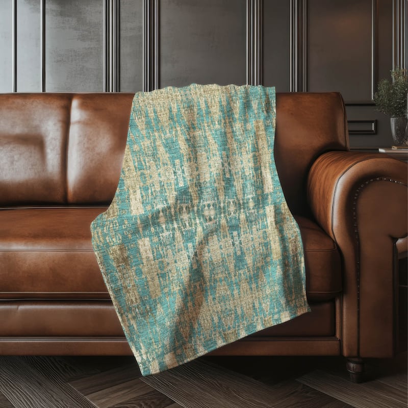 Premium Machine Washable Modern Moroccan Sherpa Throw Blanket - Teal - 4'2" x 5'10"