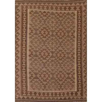 Brown Kilim Oriental Area Rug Hand-woven Bedroom Wool Carpet - 4'11" x 6'9"