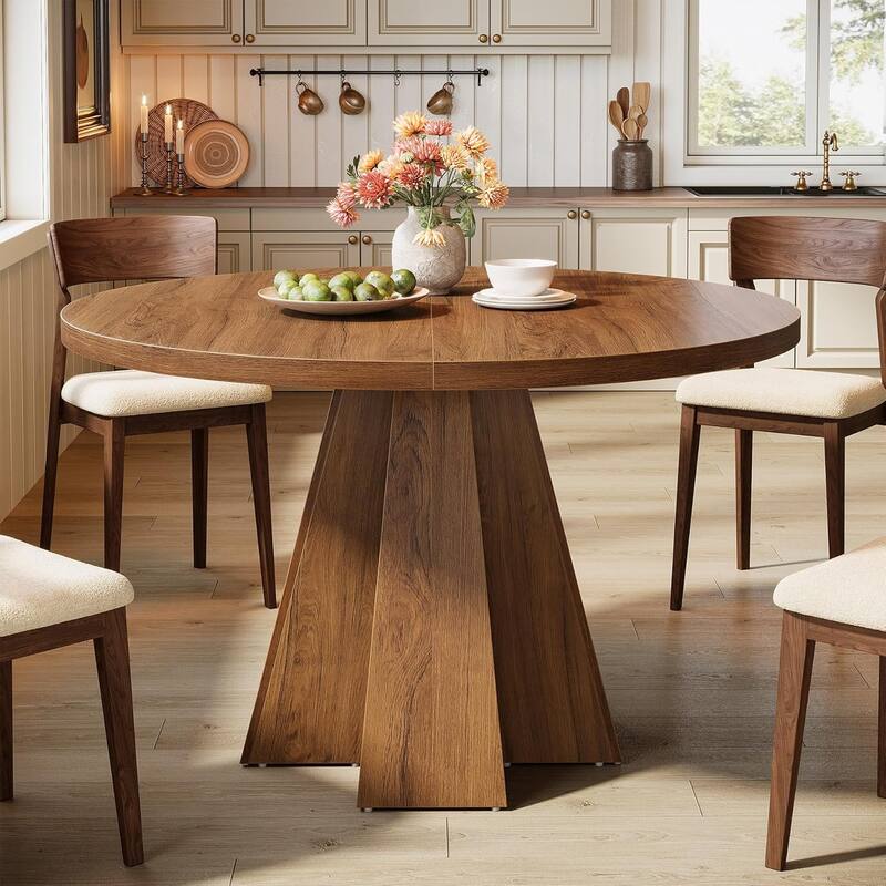 47-inch Round Dining Table, Modern Farmhouse Kitchen Table with Sturdy Base - 46.5" W x 46.5" D x 29.5" H