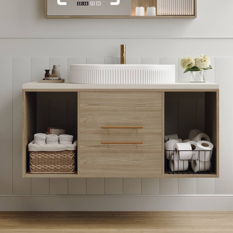 Wall-Mounted Bathroom Storage Vanity Cabinet with Oval Sink, Drawers