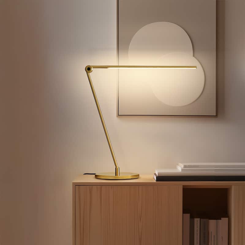 Brightech Libra 39 in. Antique Brass Dimmable LED Industrial Desk Lamp with USB Port and Adjustable Lamp Head