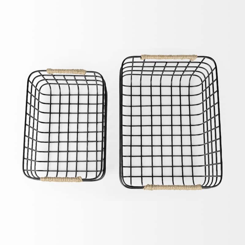Set of Two Black Metal Baskets - 15.1575" W x 20.8661" D x 12.2047" H