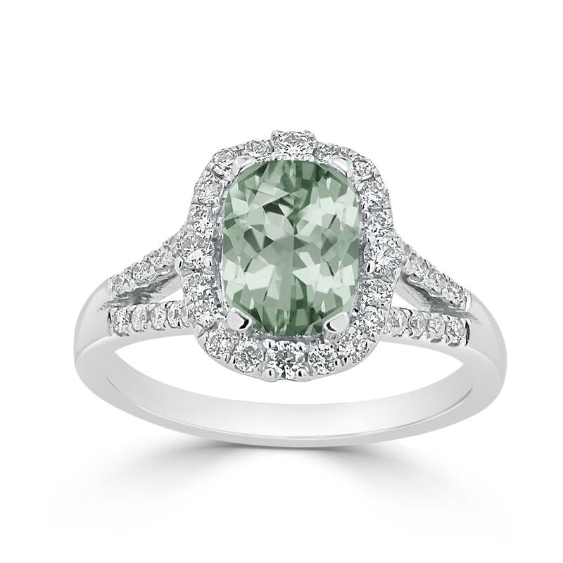 Auriya 1ct Cushion-cut Green Amethyst Halo Diamond Engagement Ring 3/8cttw 14k Gold