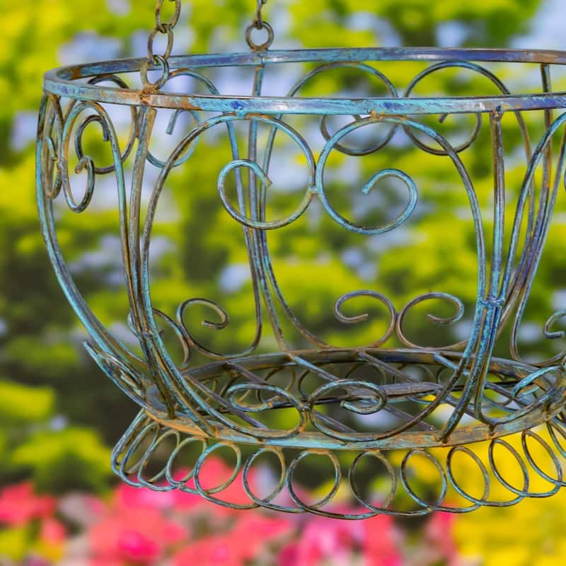 Set of 2 Iron Hanging Basket Planter in Antique White