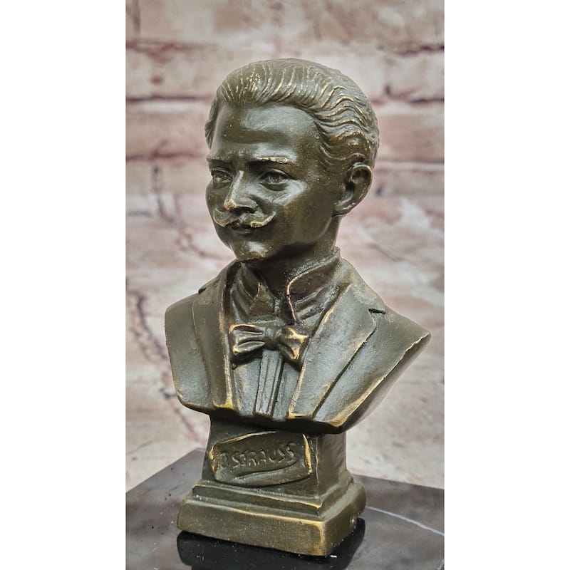 Johann Strauss Bronze Composer Bust On Marble Base