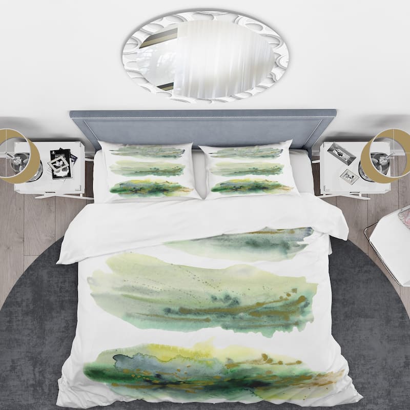 Designart 'Golden Green Abstract Clouds With Blue Points II' Modern Duvet Cover Set