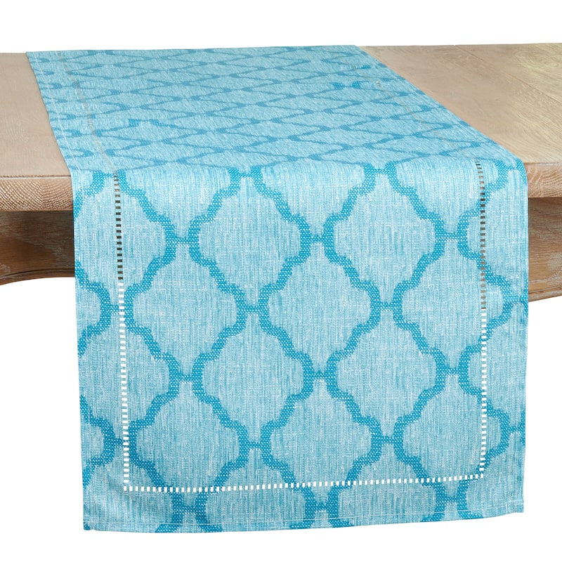 Runner With Laser-Cut Hemstitch Design - Turquoise - 16"x72"