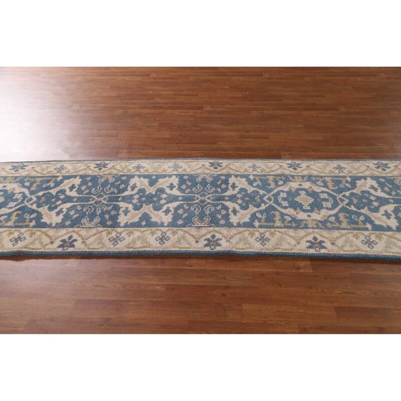 Blue Oushak Indian Runner Rug Handmade Wool Carpet - 2'6"x 9'9"