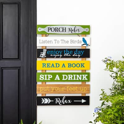 Glitzhome 36"H Oversized Colorful Wooden Slats Porch Spring Rules Sign Wall Decor