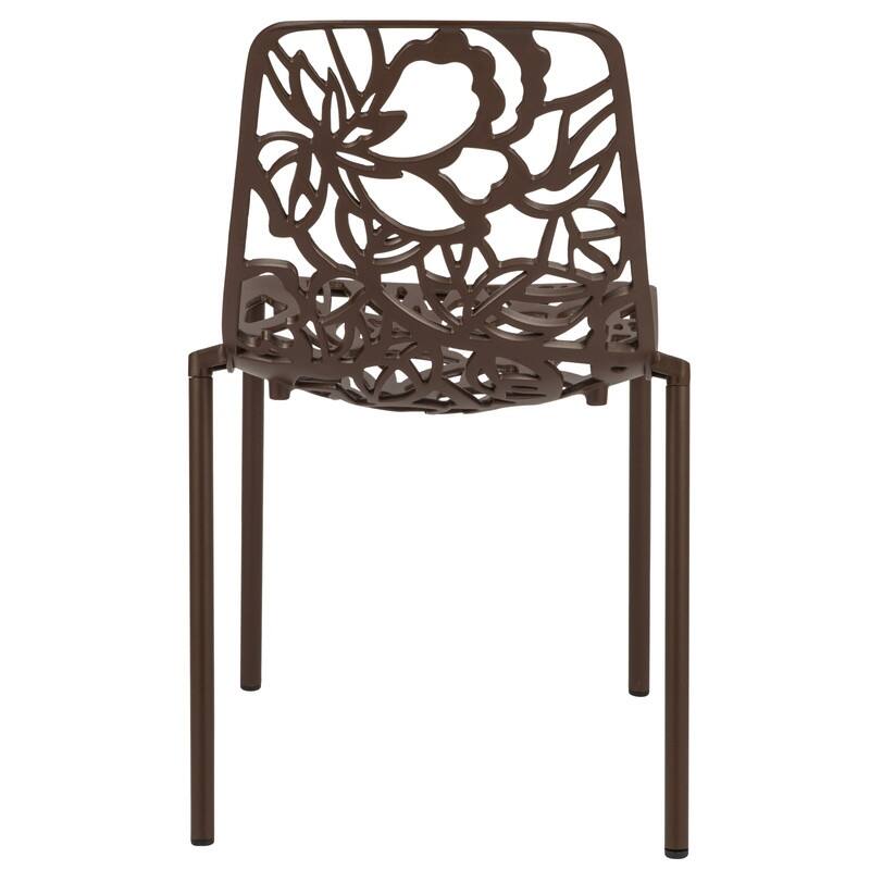 Devon Stackable Outdoor Aluminum Dining Chair with Floral Cutout, UV-Protected, Weather-Resistant Patio Seating