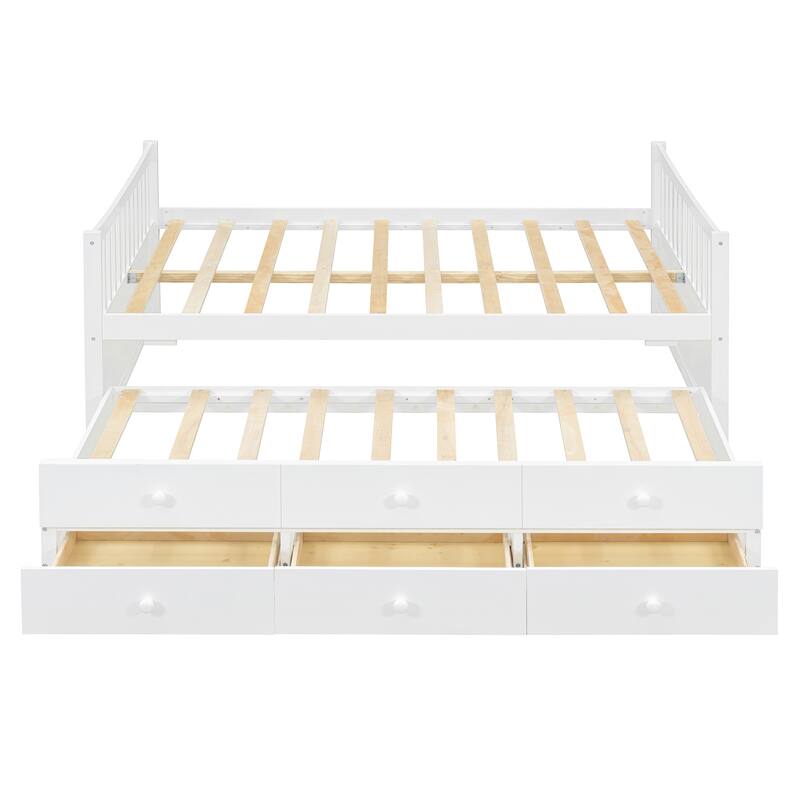 Wooden Daybed with Trundle and Drawers, Platform Sofa Bed Frame