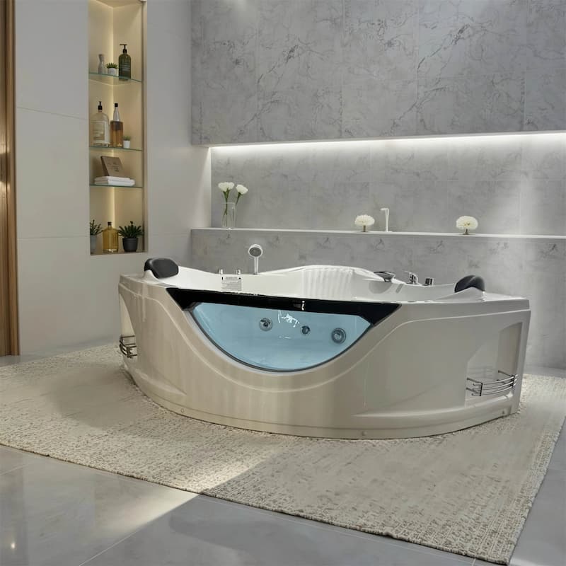 59" Corner Jetted Bathtub for Two with 6 Hydro Massage Jets