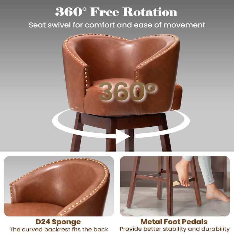 26.4"/31.9"H Height Upholstered Solid Wood Swivel Bar Stools