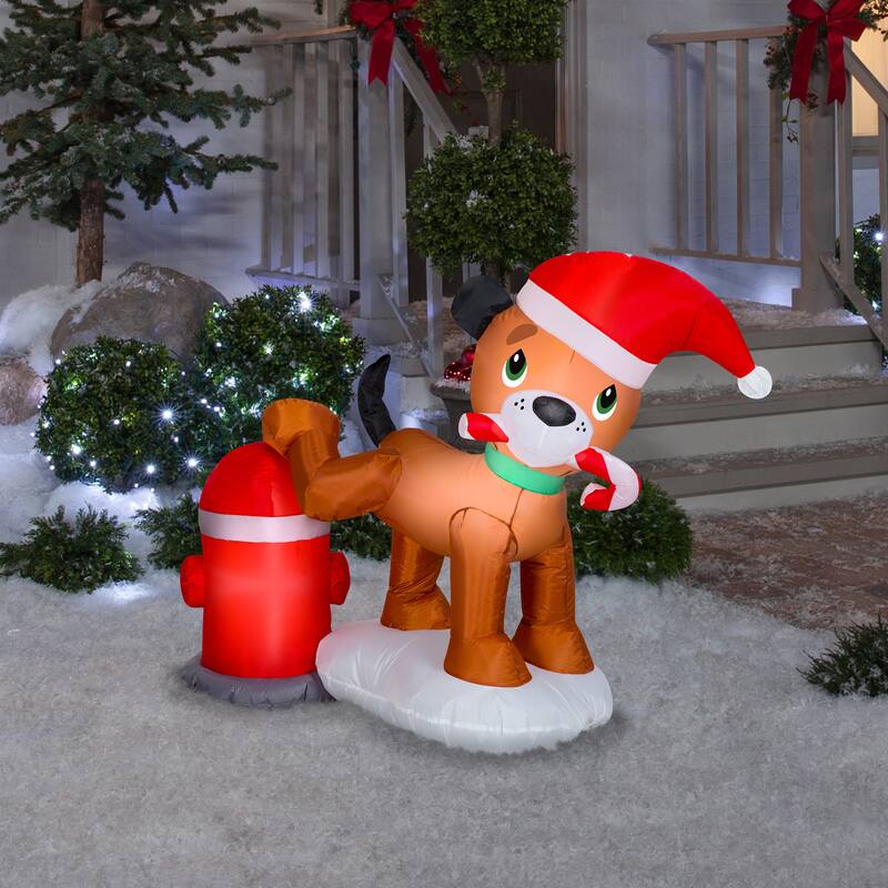 National Tree Company 4 ft. Inflatable Puppy Dog and Fire Hydrant - 4 ft