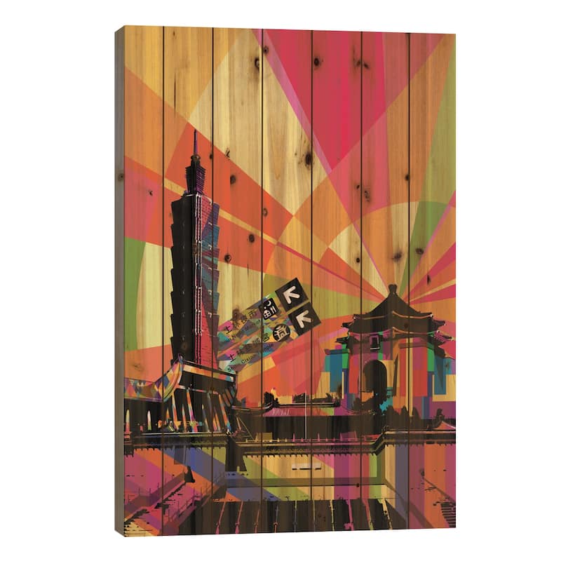 Taipei Psychedelic Pop Print On Wood by 5by5collective - Multi-Color - 40x26x1.5