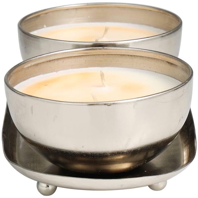 Gold or Silver or Copper Metal Scented 12 oz 2 Wick Candle with White Wax (Set of 2)