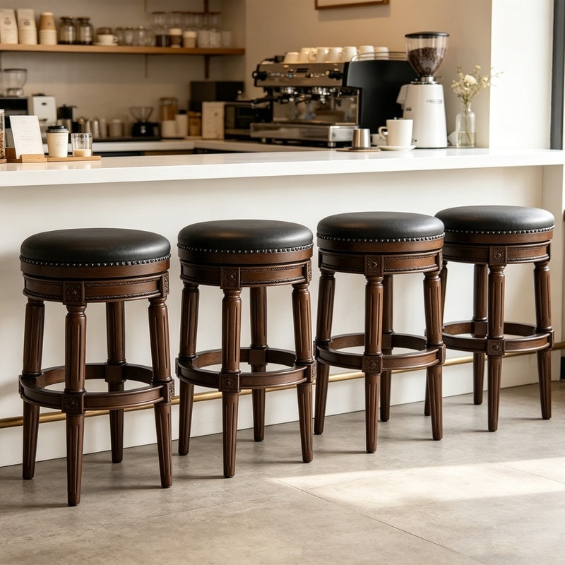 Traditional 26" Counter-Height Wood Swivel Backless Barstool with Nailhead Trim