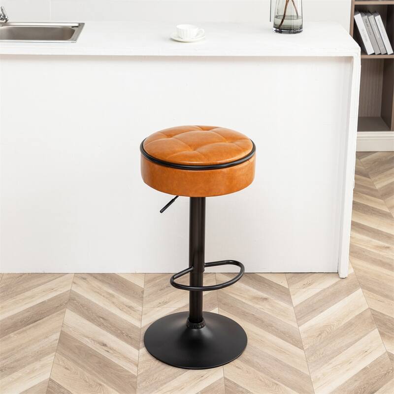 Round Storage Bar Stool Set of 2,Height Adjustable with Metal Frame