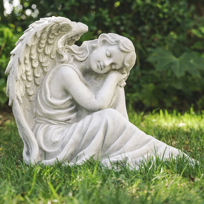 Glitzhome 18"L MgO Sleeping Angel Garden Statue Coastal Sculpture