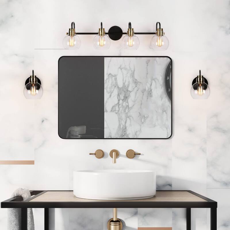 2/3/4-Light Black Gold Glass Bathroom Vanity Lights Modern Wall Light Fixture