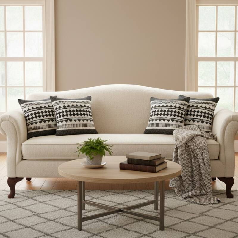 Geometric Striped Square Throw Pillow Covers - 20" - Black and White - Set of 4