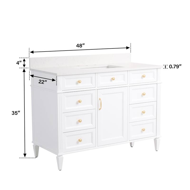35''H Solid Wood Bath Vanity With Carrera White Quartz Top and Sink