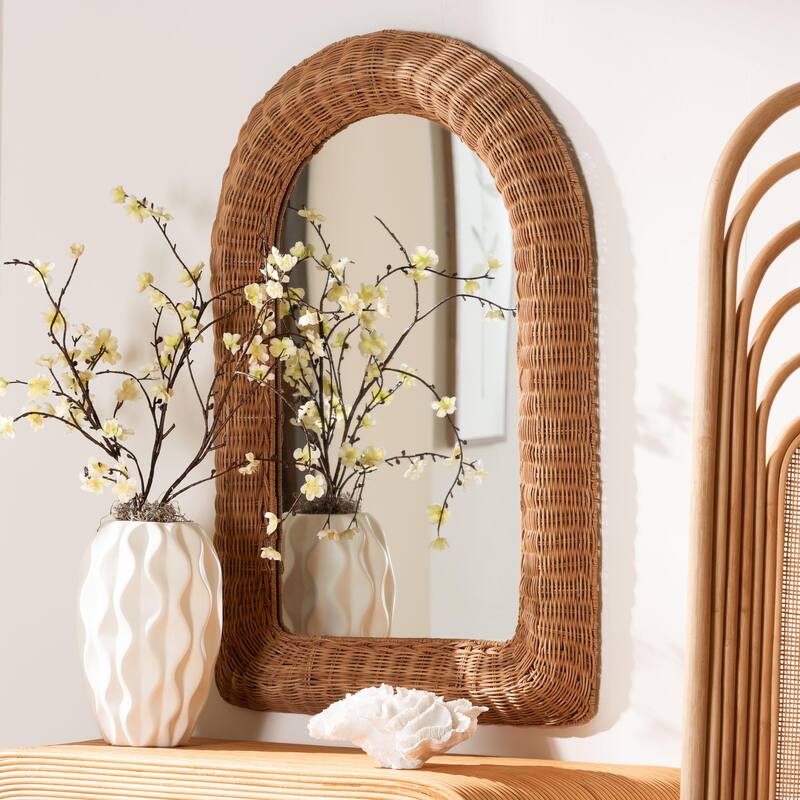 Brisia Rattan Wall Mirror - Handwoven Wicker Framed Mirror for Entryway, Living Room, or Bedroom, Natural