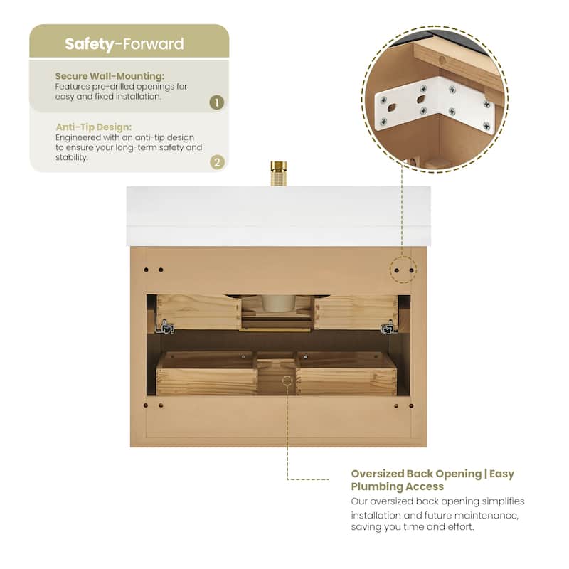 Barcelona Floating Bath Vanity with Quartz Stone Top without Mirror