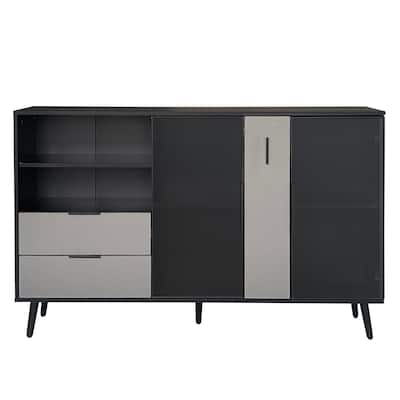 Featured 2-door Storage Cabinet with 2 Drawers and Metal Handles